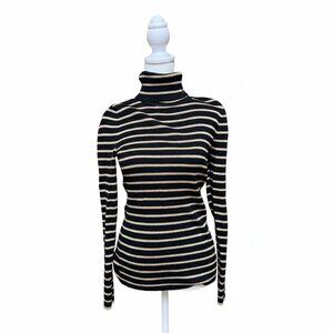 Lauren Ralph Lauren Black Gold Metallic Stripe Turtleneck Sweater S